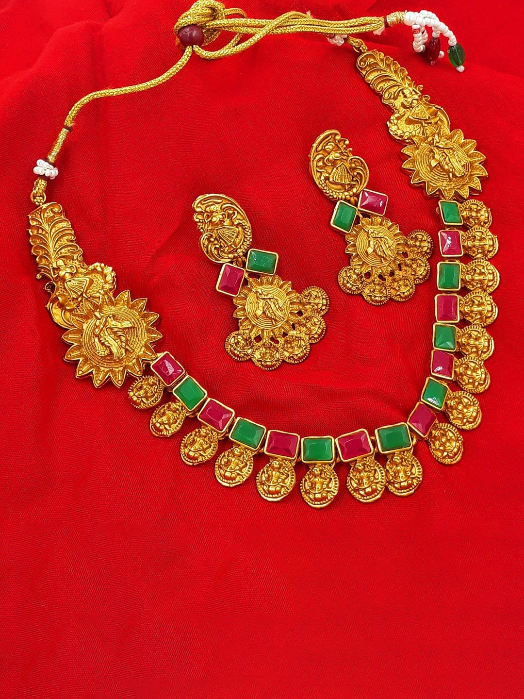 

Anujeet Fashion Hub Stone-Studded Temple Jewellery Set, Gold