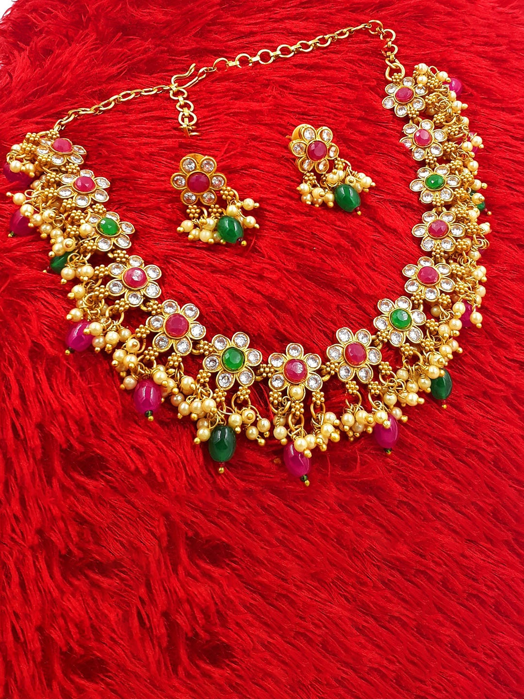 

Anujeet Fashion Hub Stone Studded & Beaded Jewellery Set, Gold