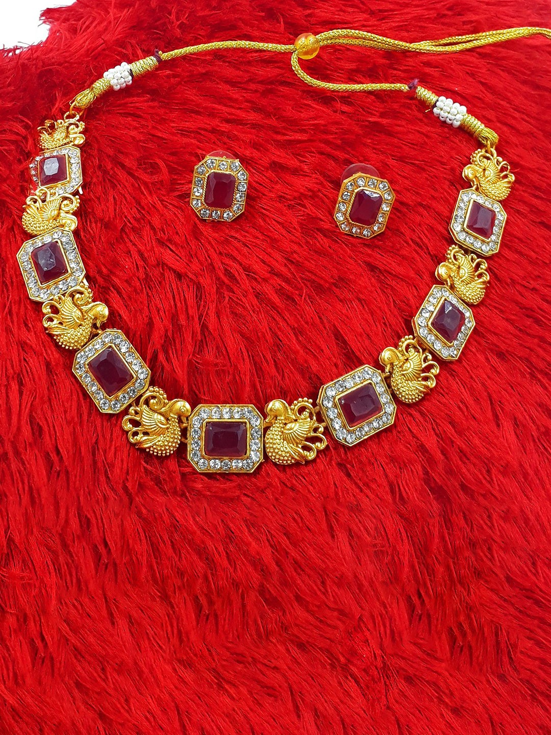 

Anujeet Fashion Hub Stone-Studded Jewellery Set, Gold
