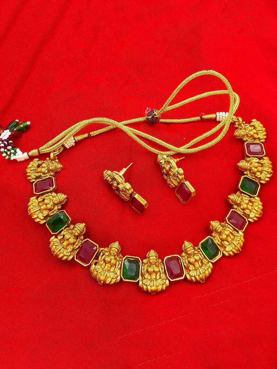 

Anujeet Fashion Hub Stone-Studded Temple Jewellery Set, Gold