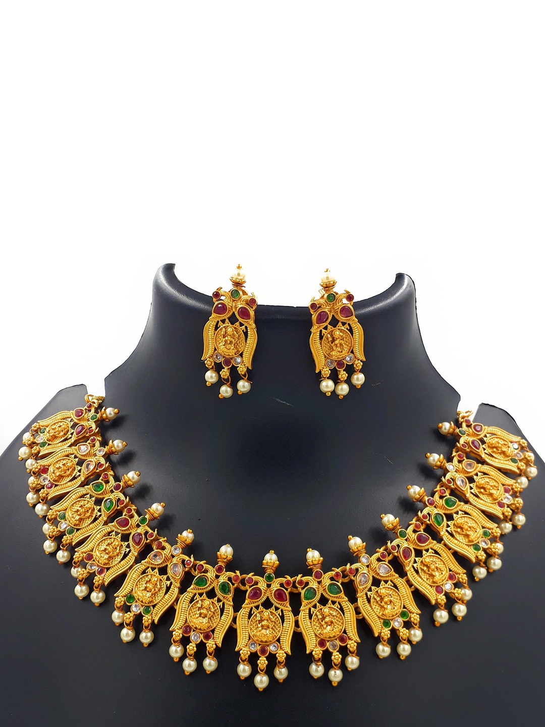 

Anujeet Fashion Hub Stones Studded & Beaded Maa Lakshmi Jewellery Set, Gold