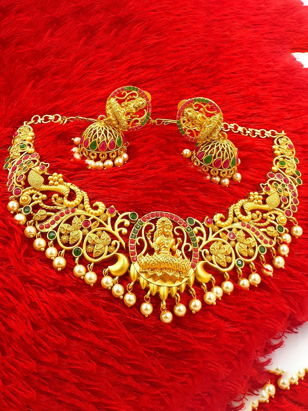 

Anujeet Fashion Hub Stone Studded & Beaded Temple Jewellery Set, Gold