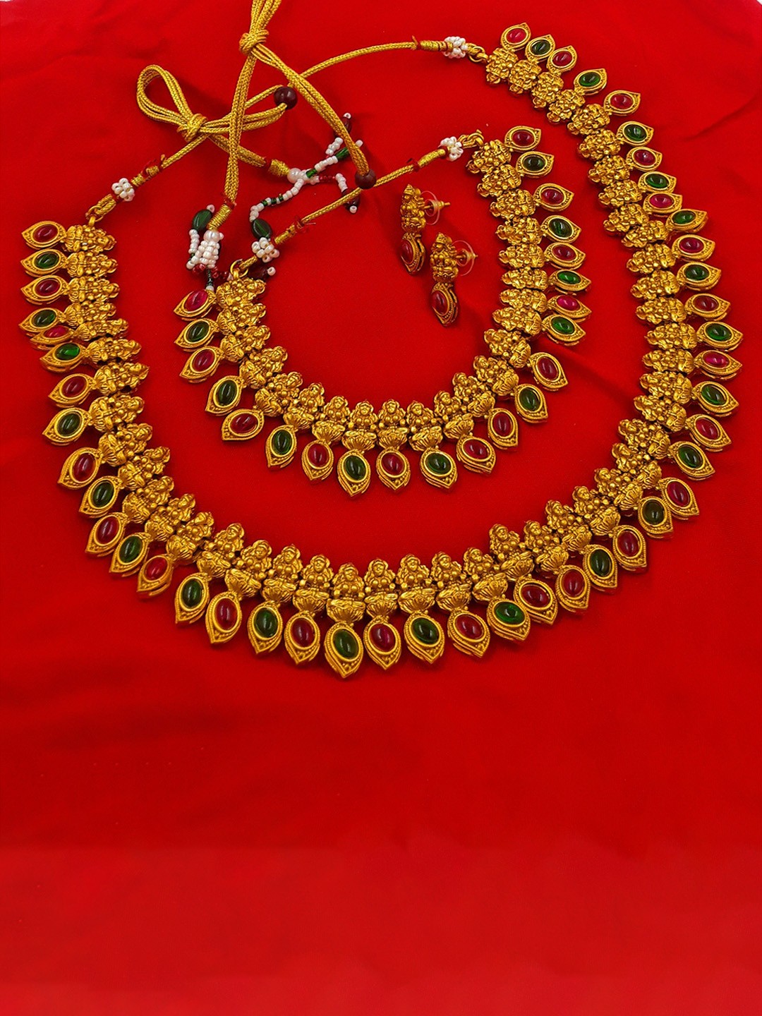 

Anujeet Fashion Hub Stones Studded Maa Lakshmi Jewellery Set, Gold
