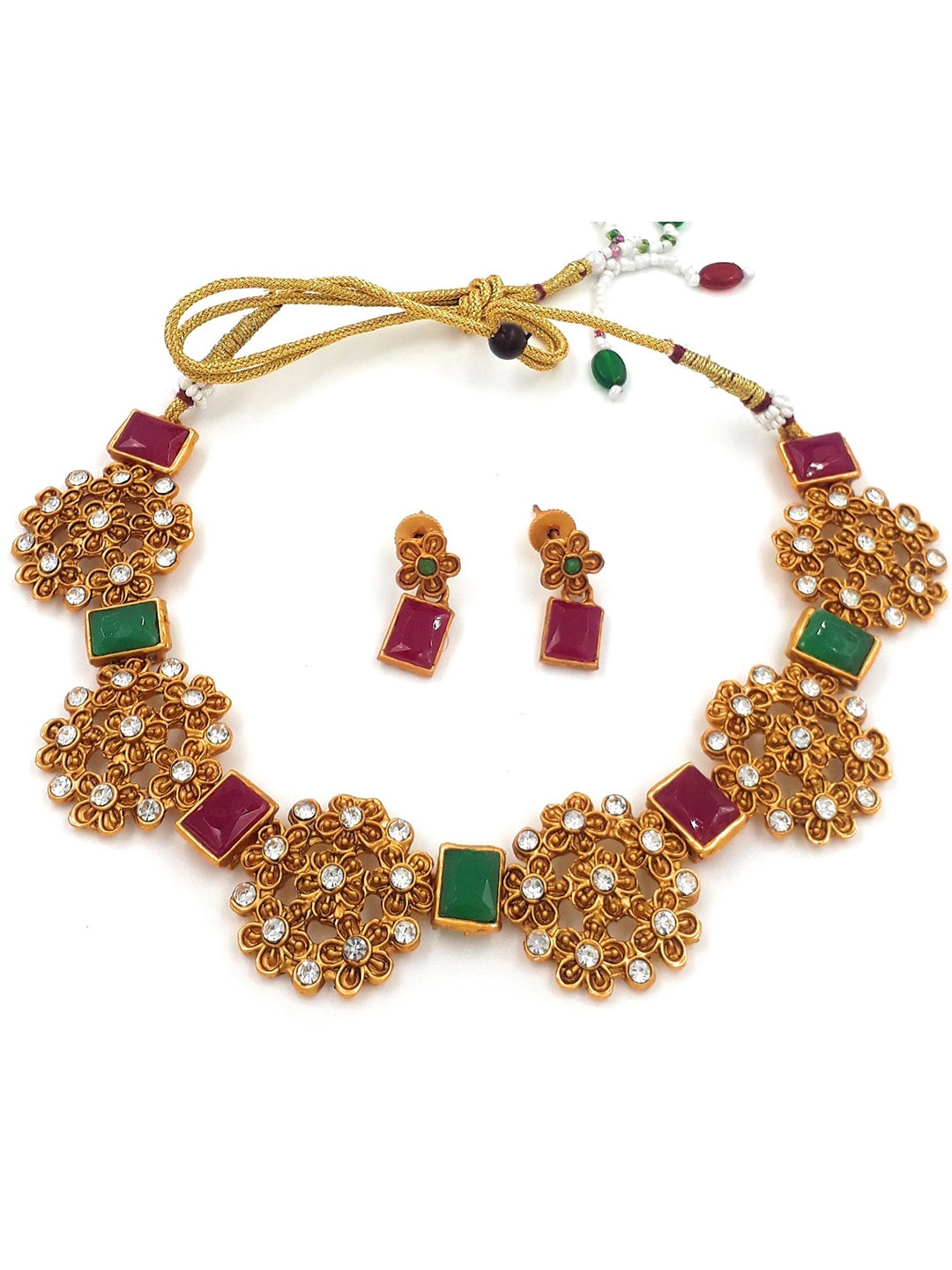 

Anujeet Fashion Hub Stone Studded Jewellery Set, Gold