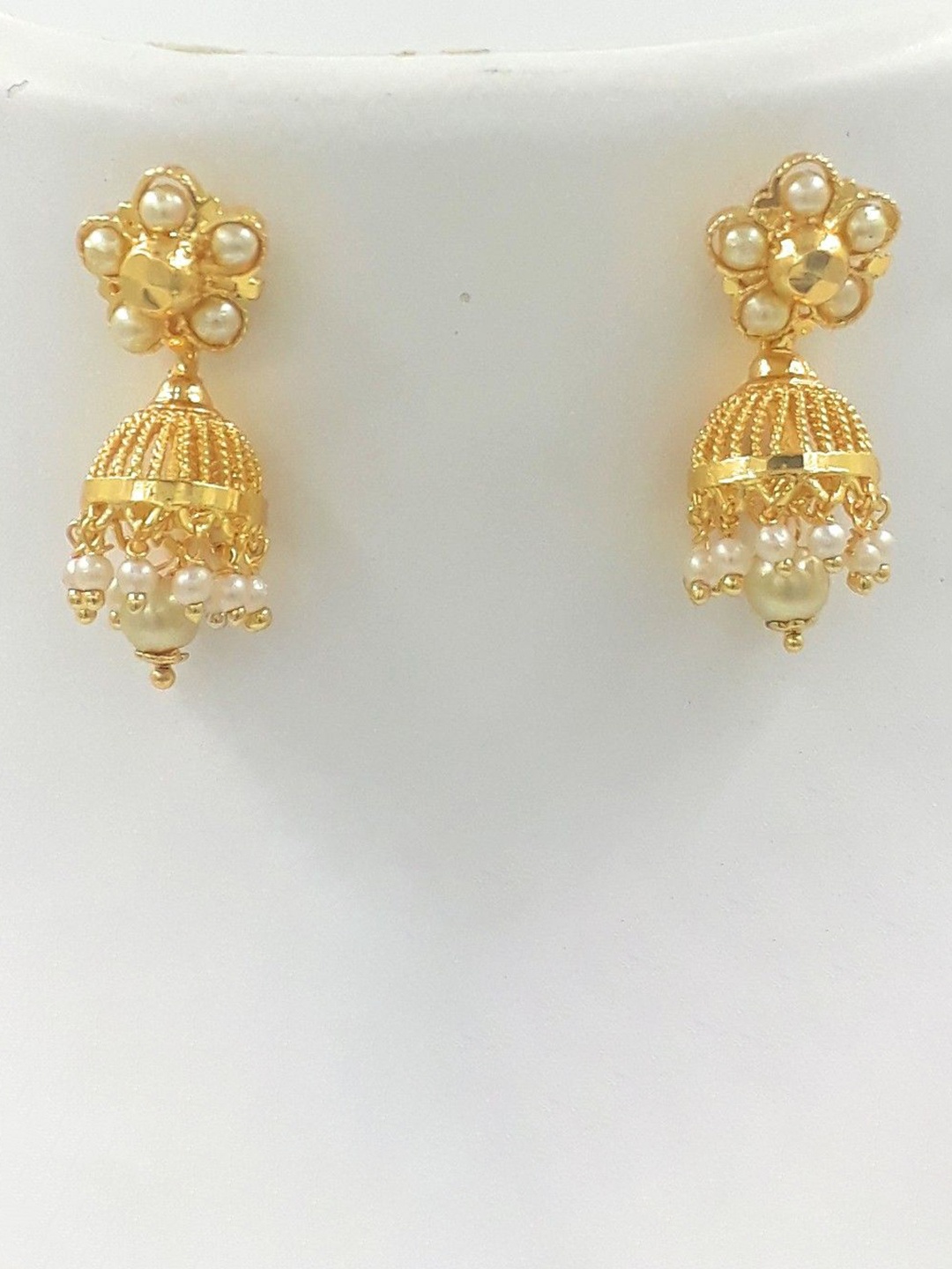 

Anujeet Fashion Hub Gold Plated Artificial Beaded Dome Shaped Jhumkas, White