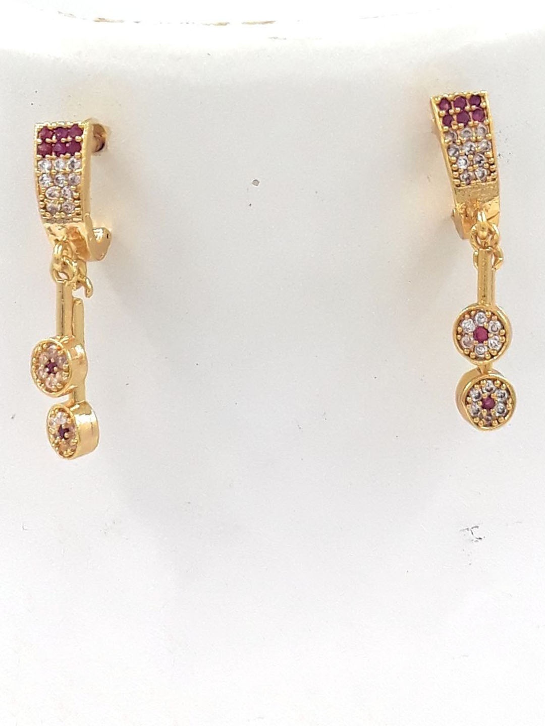 

Anujeet Fashion Hub Gold-Plated American Diamond Studded Contemporary Drop Earrings