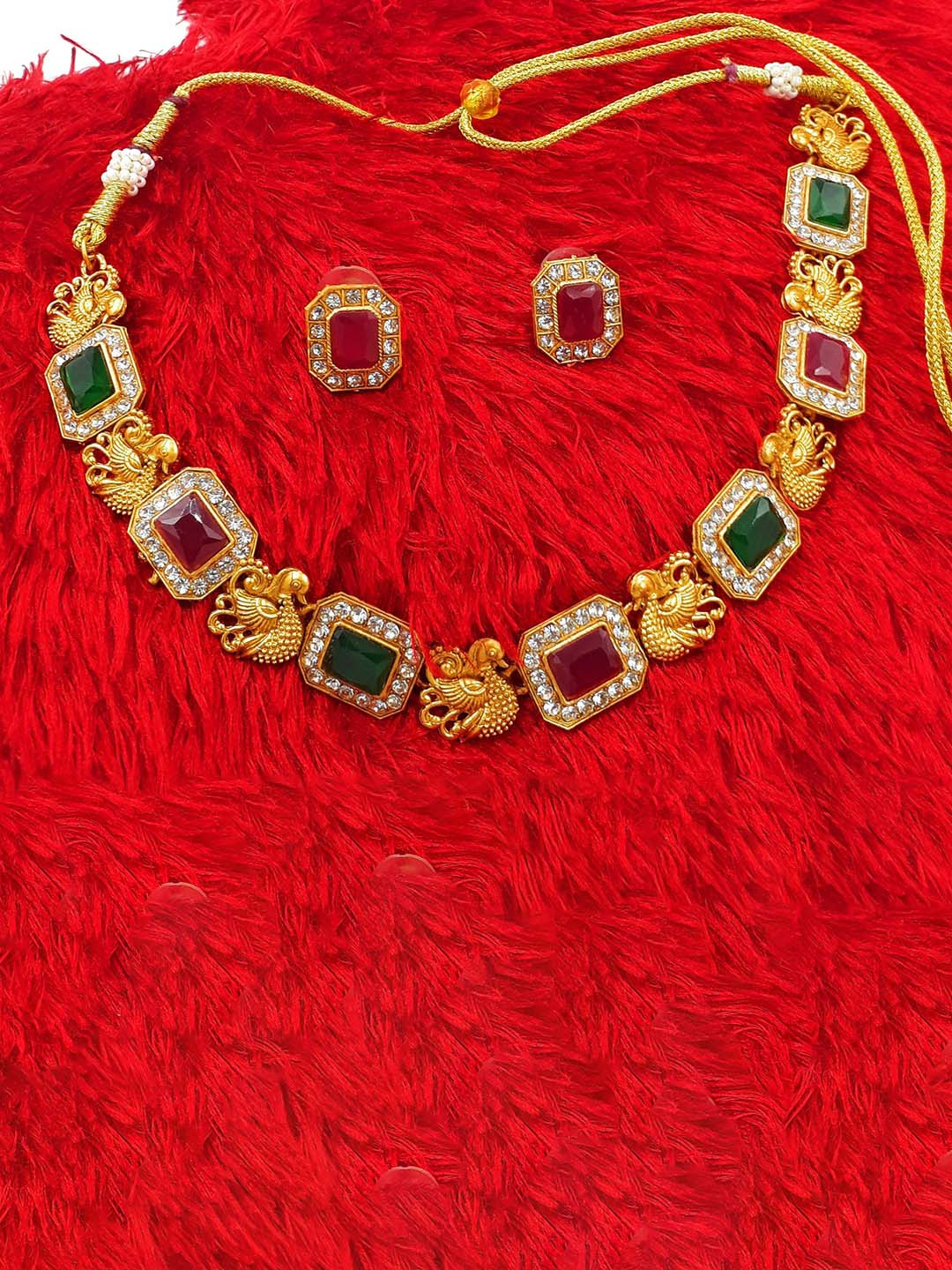

Anujeet Fashion Hub Stone Studded Jewellery Set, Gold