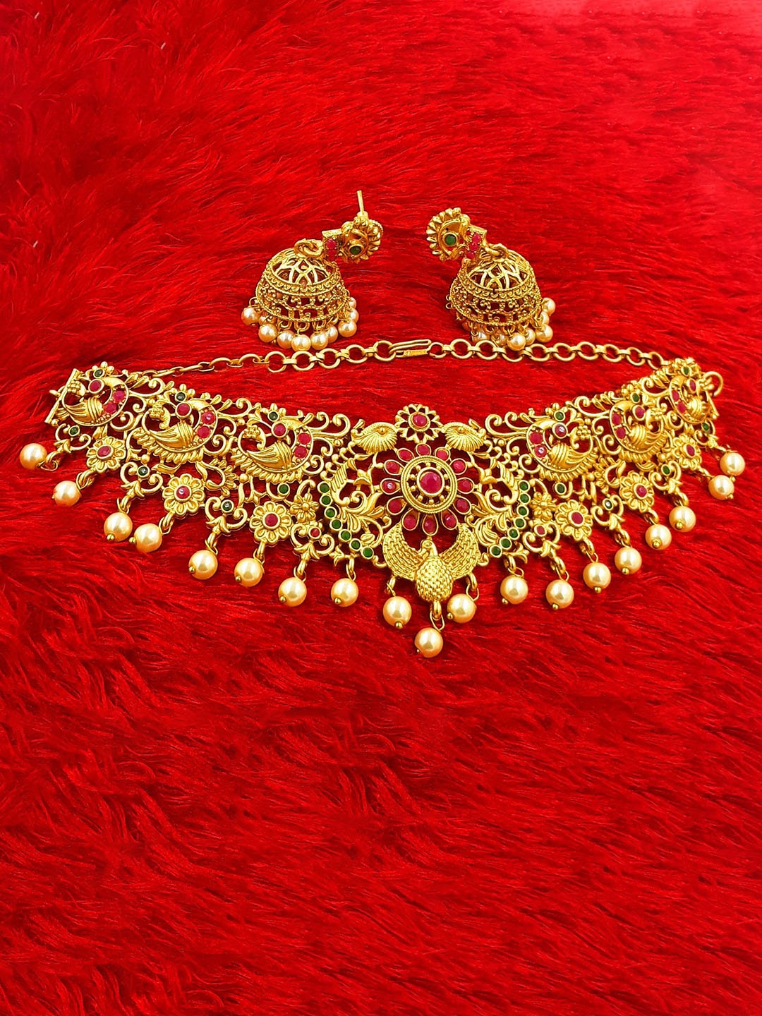 

Anujeet Fashion Hub American Diamond Studded Jewellery Set, Gold