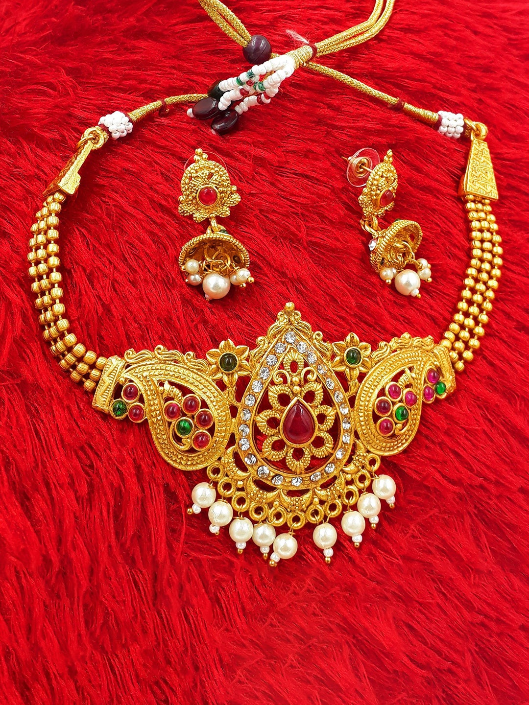 

Anujeet Fashion Hub Stones Studded & Beaded Jewellery Set, Gold