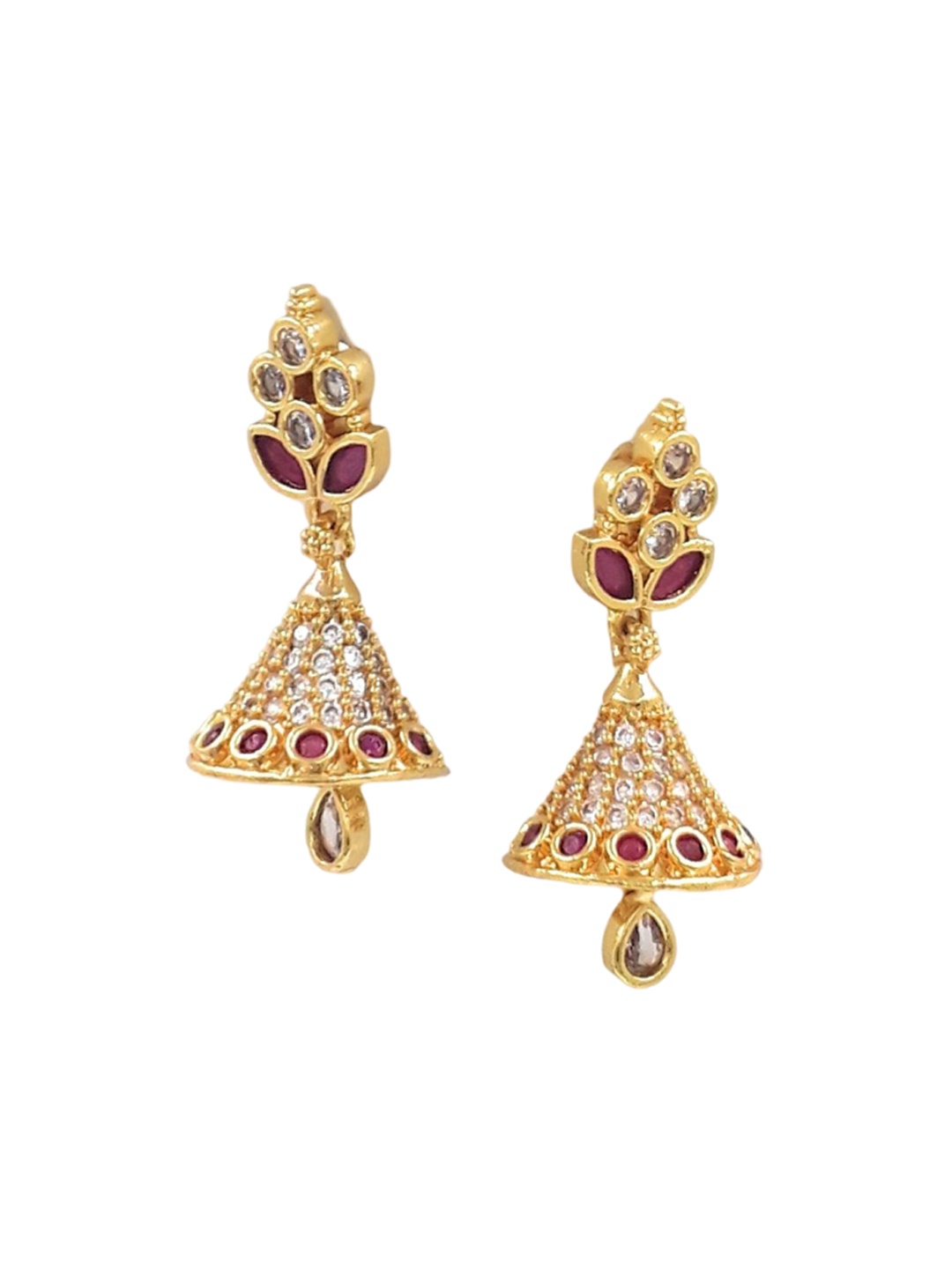 

Anujeet Fashion Hub Gold-Plated American Diamond Studded Contemporary Jhumkas