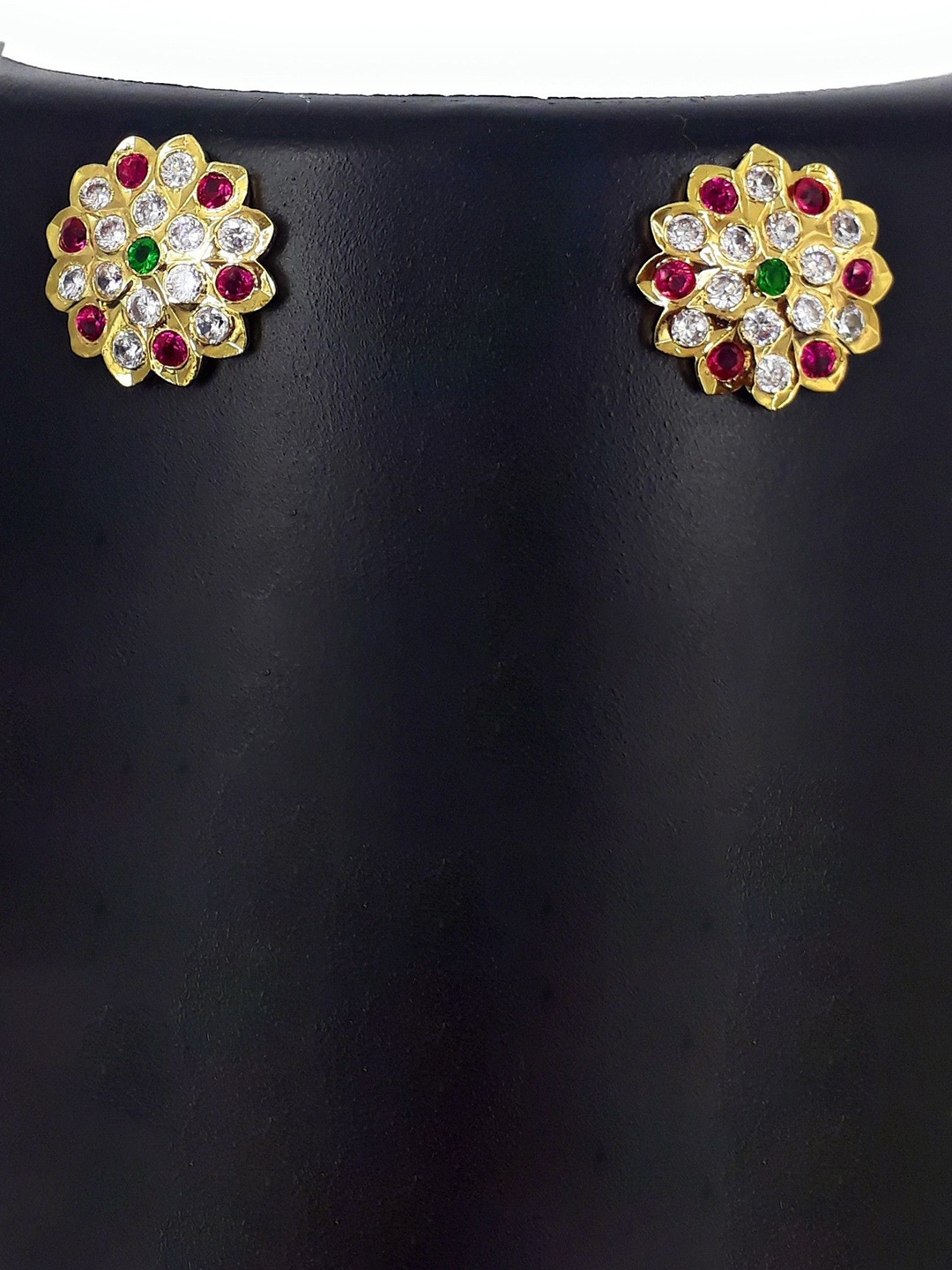 

Anujeet Fashion Hub Gold Plated Covering 5 metal Impon AD-Stone Studded Floral Studs