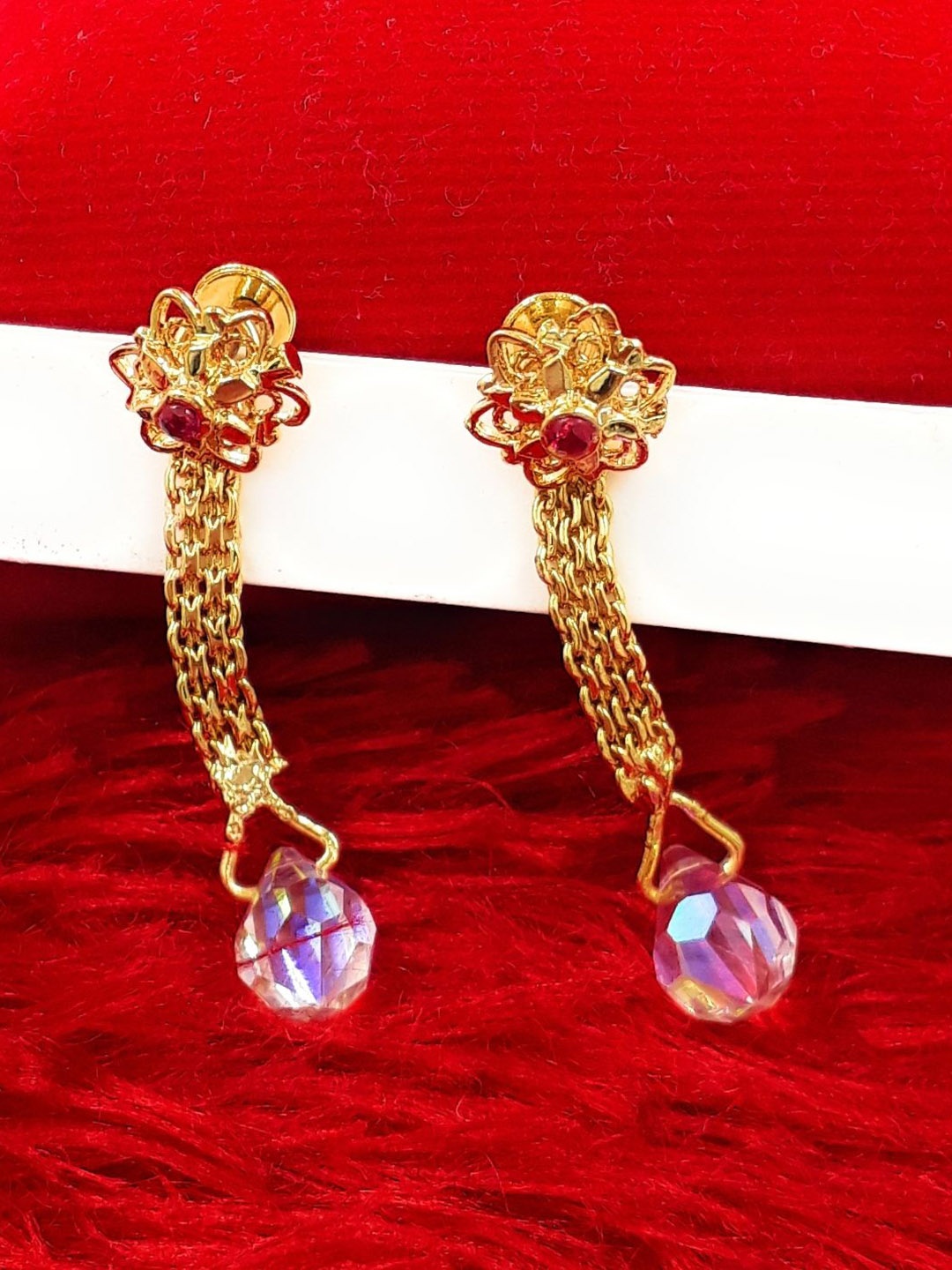 

Anujeet Fashion Hub Gold-Plated Floral Drop Earrings