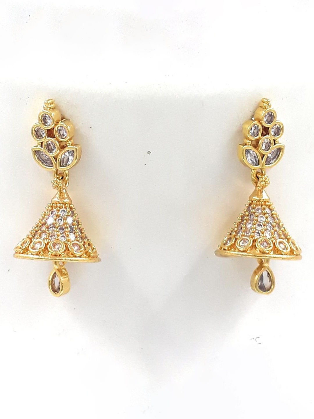 

Anujeet Fashion Hub Gold-Plated American Diamond Studded Contemporary Jhumkas