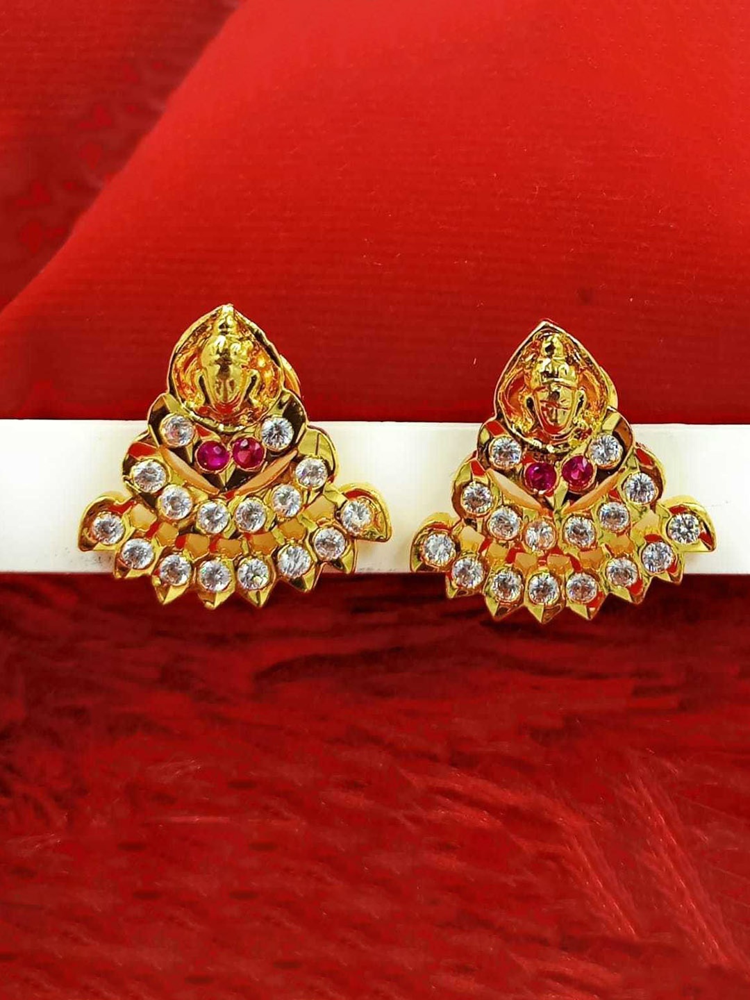 

Anujeet Fashion Hub Gold-Plated American Diamond Studded Contemporary Drop Earrings