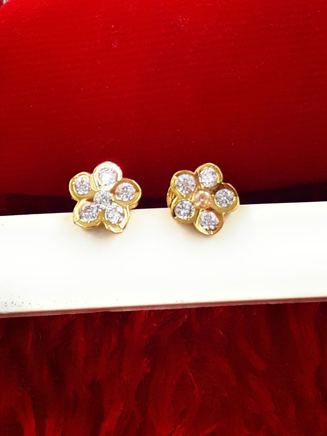 

Anujeet Fashion Hub Gold-Plated American Diamond Studded Floral Studs