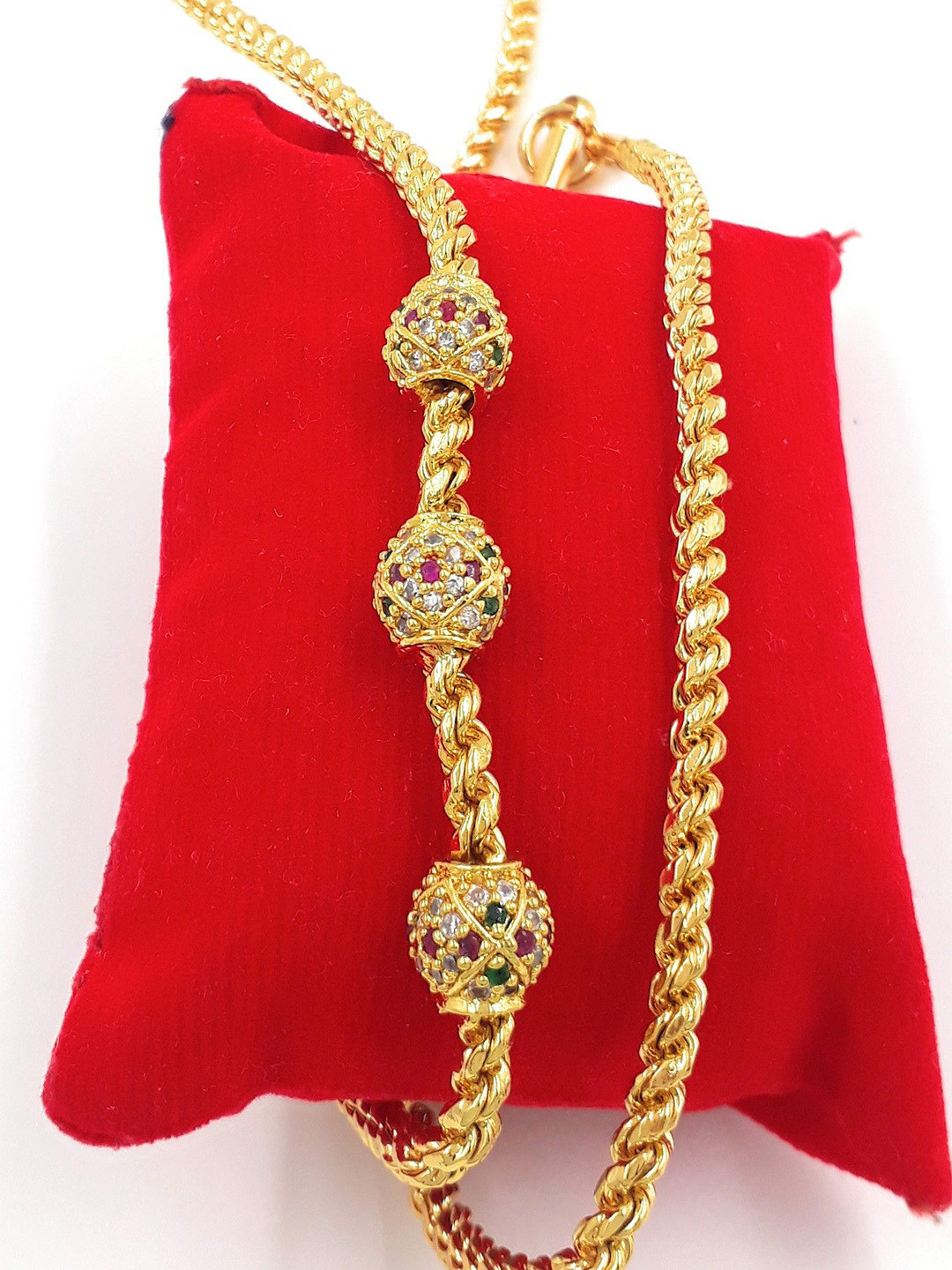 

Anujeet Fashion Hub Gold Plated AD Studded Ball Mop Chain