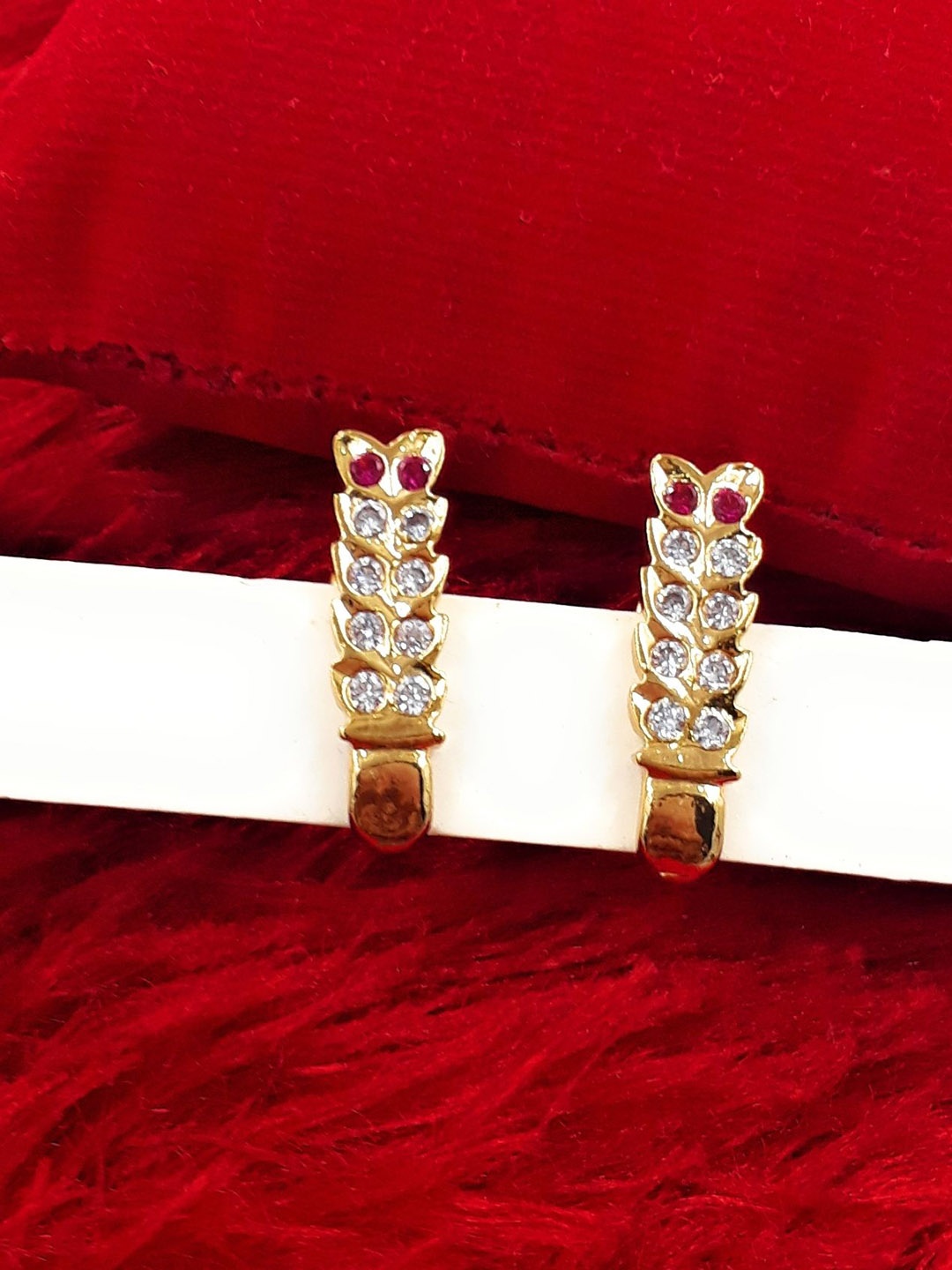 

Anujeet Fashion Hub Gold-Plated American Diamond Studded Contemporary Drop Earrings