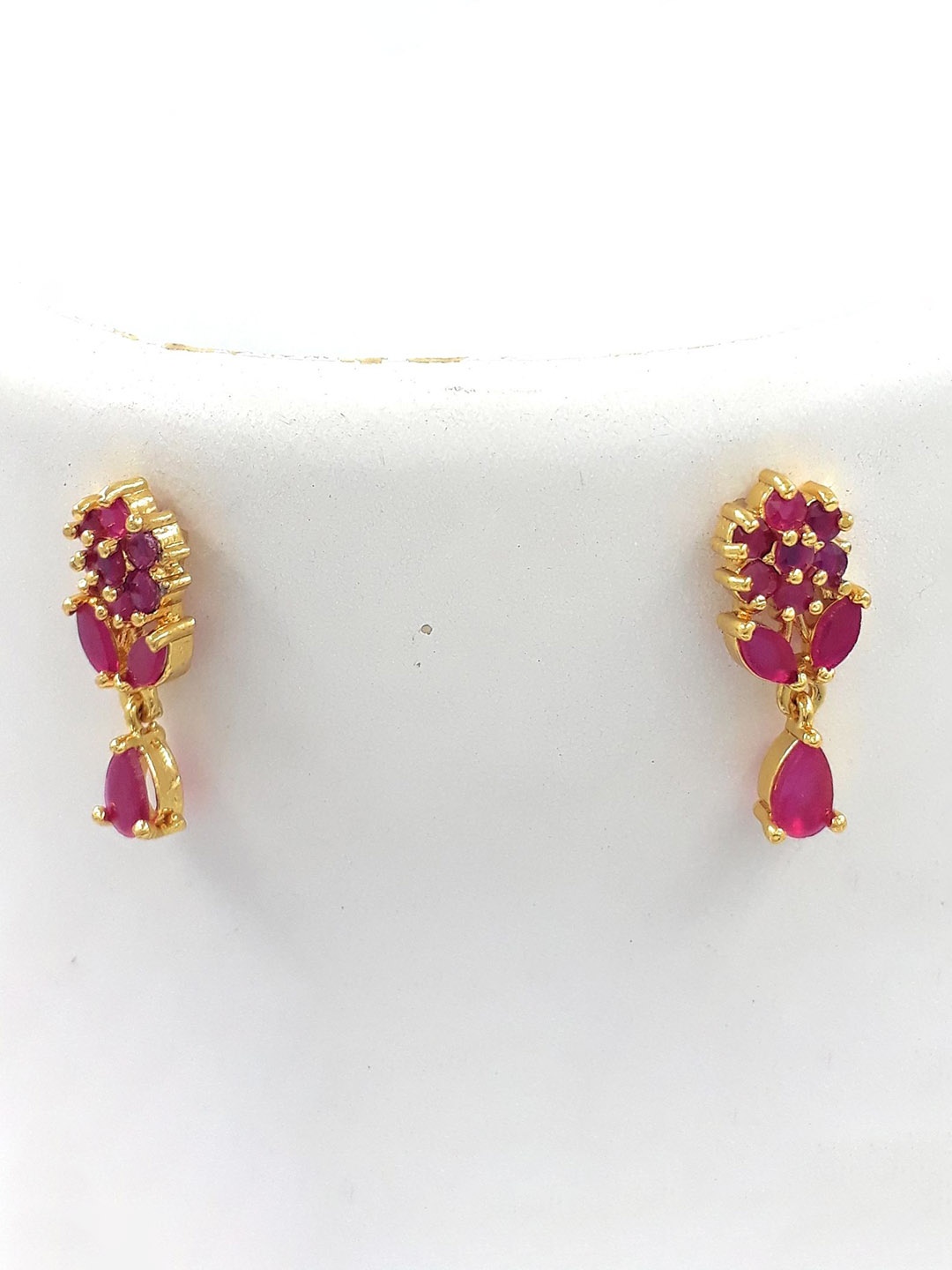 

Anujeet Fashion Hub Gold-Plated American Diamond Studded Floral Drop Earrings