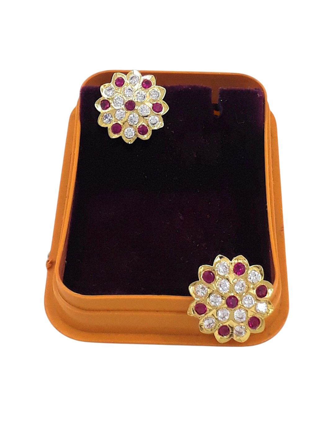 

Anujeet Fashion Hub Gold-Plated American Diamond Studded Floral Studs