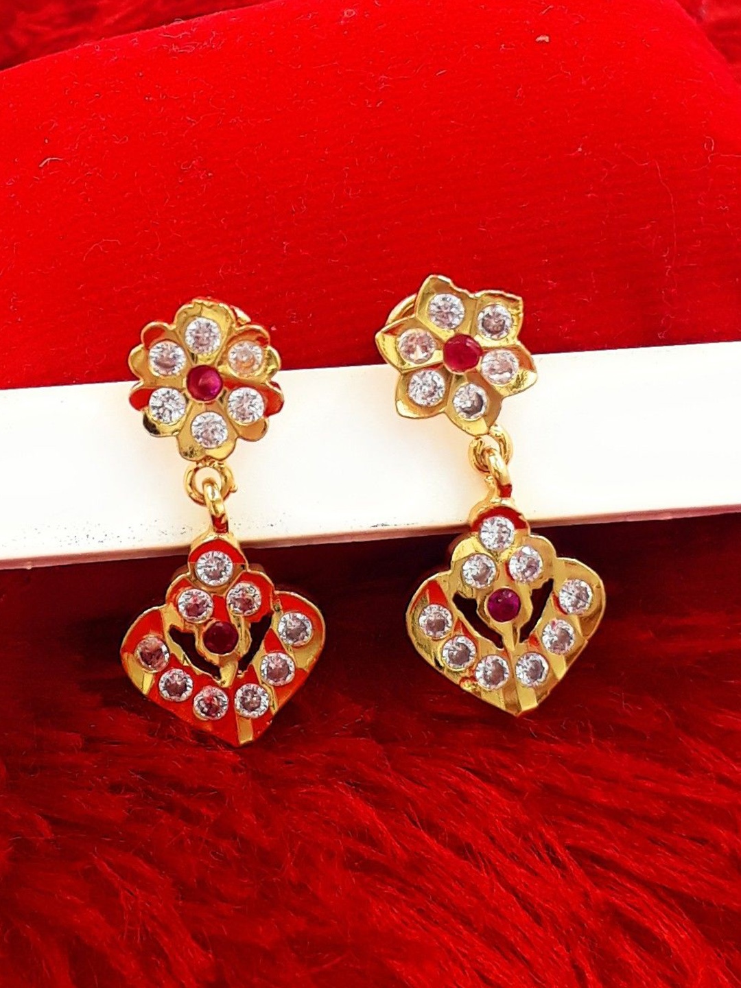 

Anujeet Fashion Hub Gold-Plated American Diamond Studded Contemporary Drop Earrings