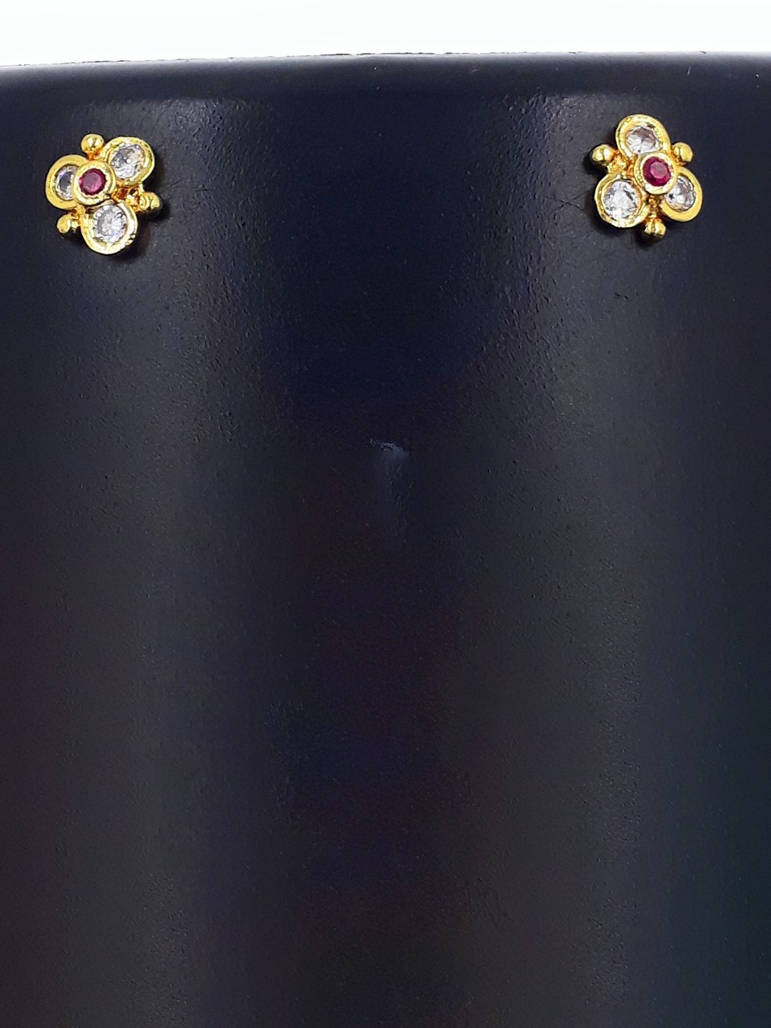 

Anujeet Fashion Hub Gold-Plated American Diamond Studded Floral Studs Earrings