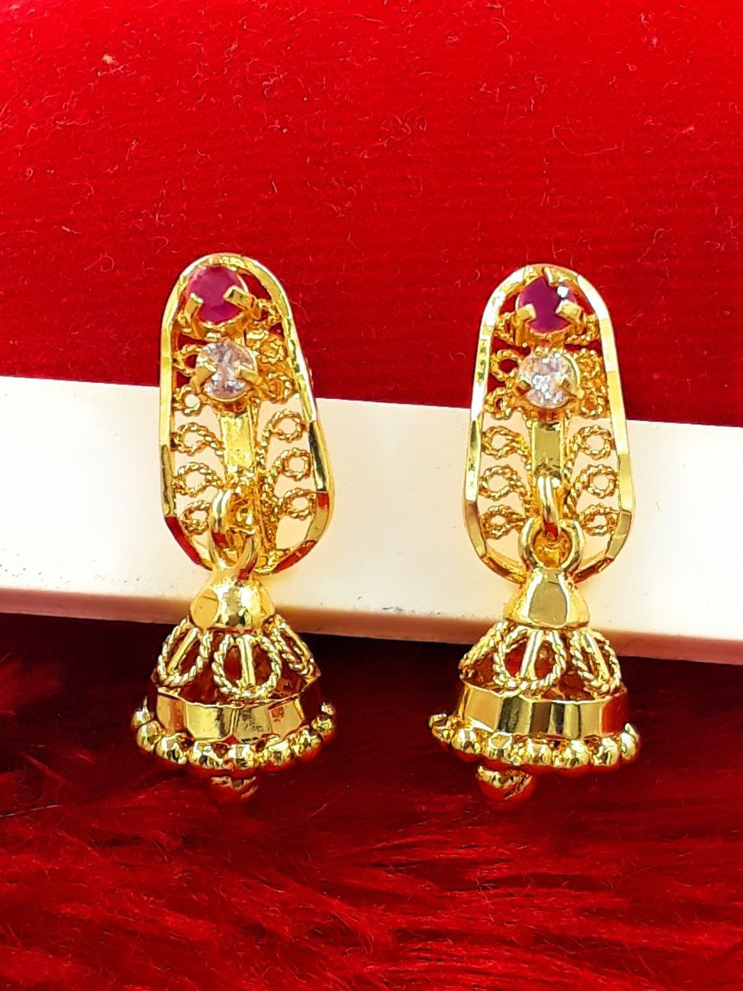 

Anujeet Fashion Hub Gold-Plated American Diamond Studded Contemporary Drop Earrings