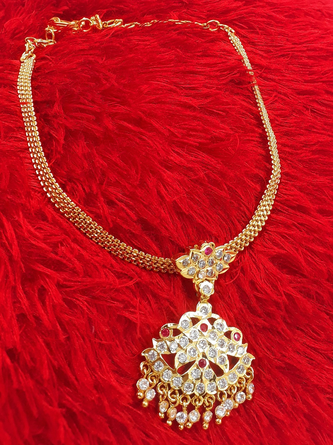 

Anujeet Fashion Hub Gold-Plated American Diamond Studded Necklace