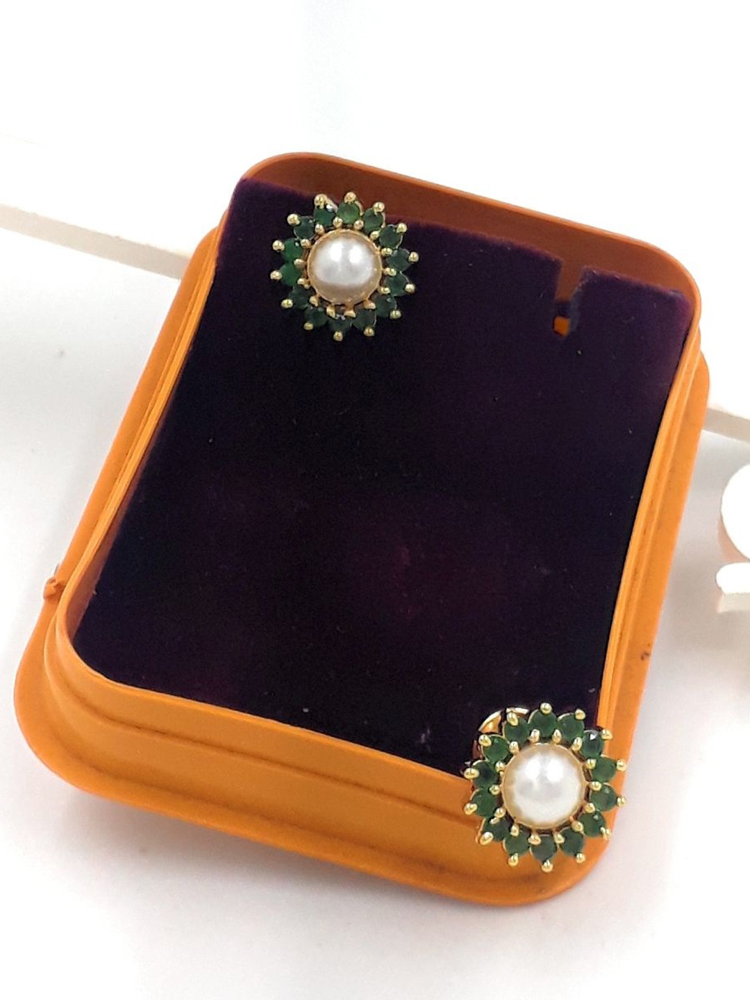 

Anujeet Fashion Hub Gold-Plated American Diamond Studded Floral Studs