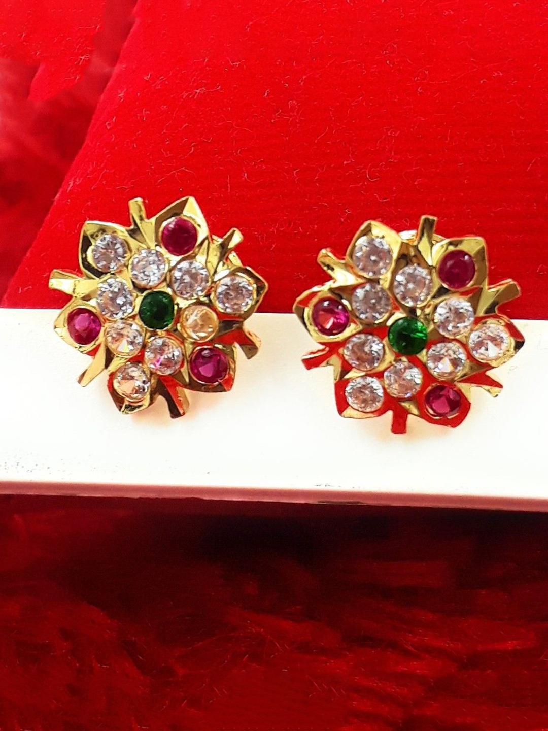 

Anujeet Fashion Hub Gold-Plated American Diamond Studded Contemporary Studs Earrings