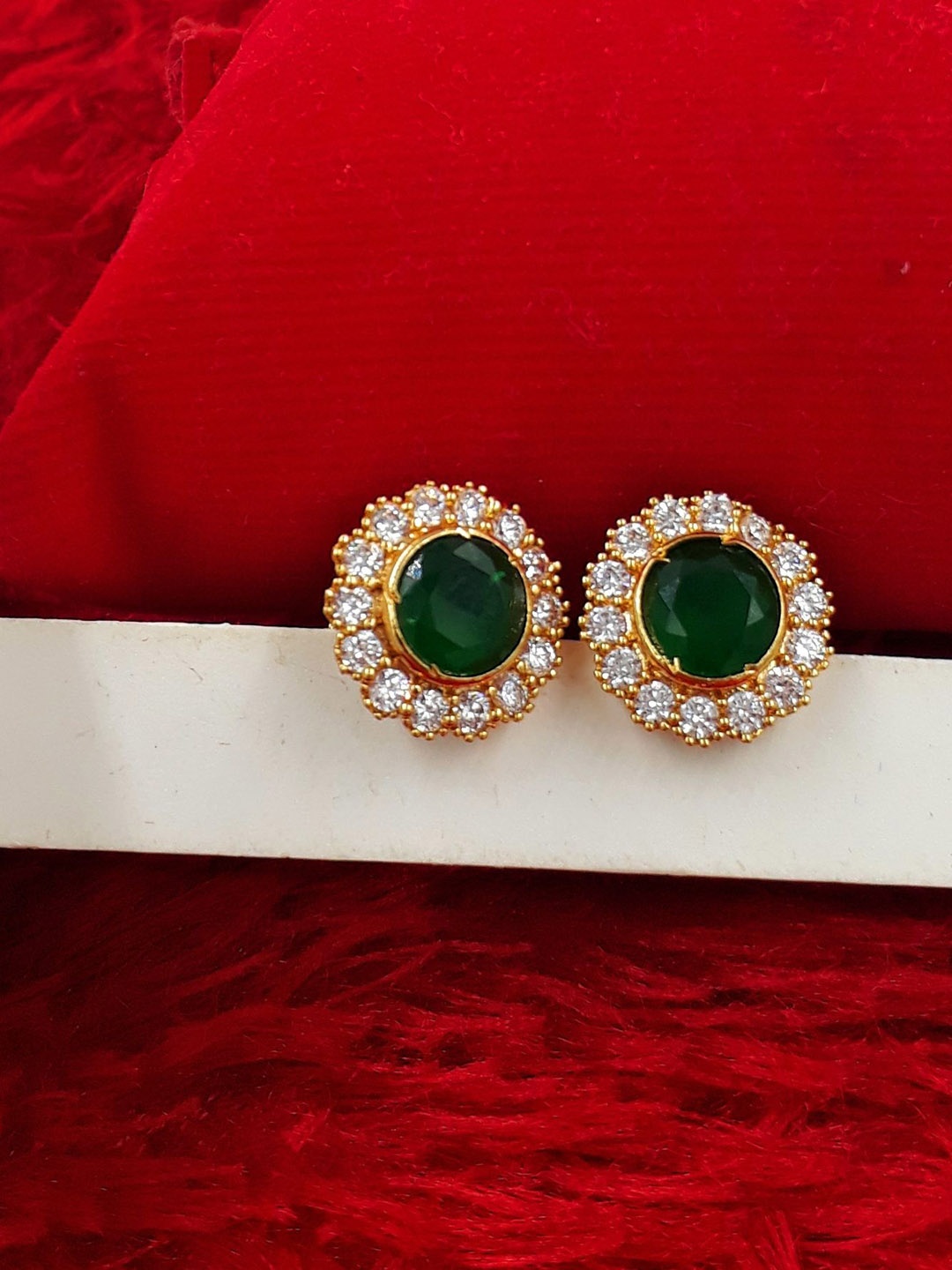 

Anujeet Fashion Hub Gold-Plated American Diamond Studded Circular Studs