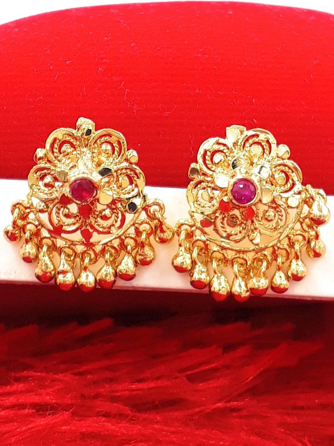 

Anujeet Fashion Hub Gold Plated Artificial Stones Studded And Beaded Floral Shaped Studs