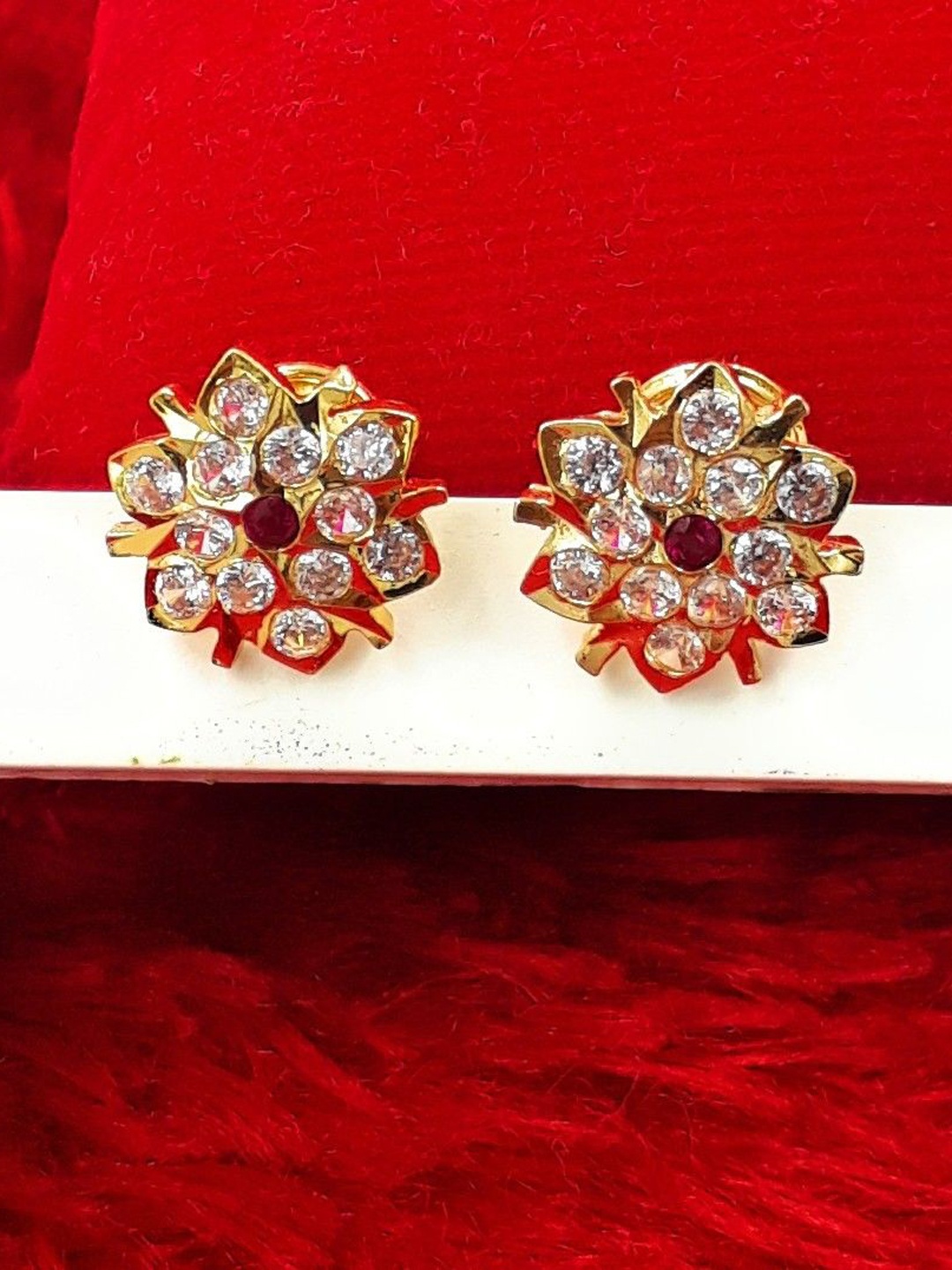 

Anujeet Fashion Hub Gold Plated AD Studded Floral Shaped Studs