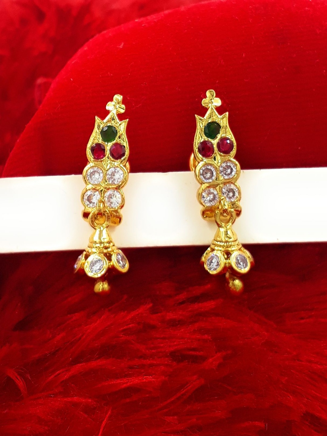 

Anujeet Fashion Hub Gold-Plated Artificial Stones Studded Contemporary Drop Earrings