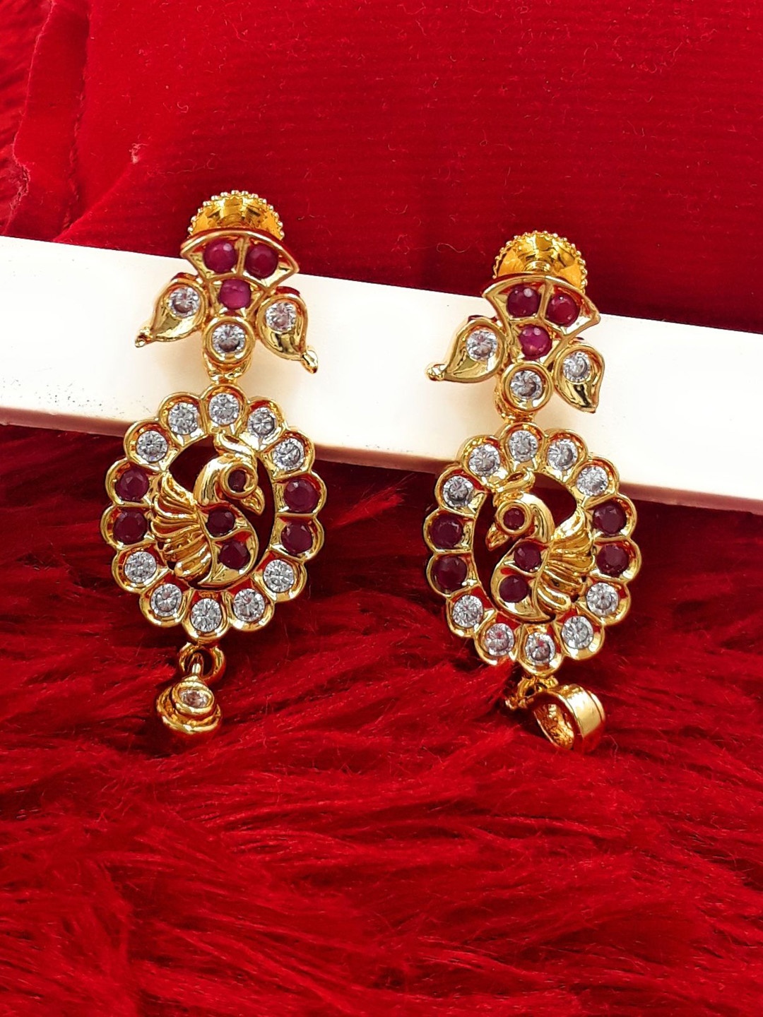 

Anujeet Fashion Hub Gold-Plated American Diamond Studded Contemporary Drop Earrings
