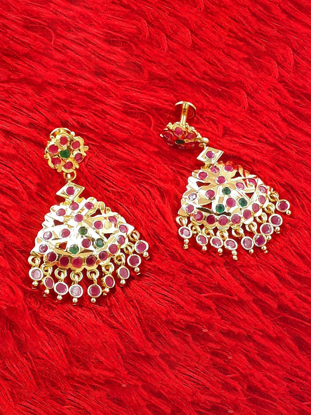 

Anujeet Fashion Hub Gold-Plated American Diamond Stones Studded Teardrop Earrings