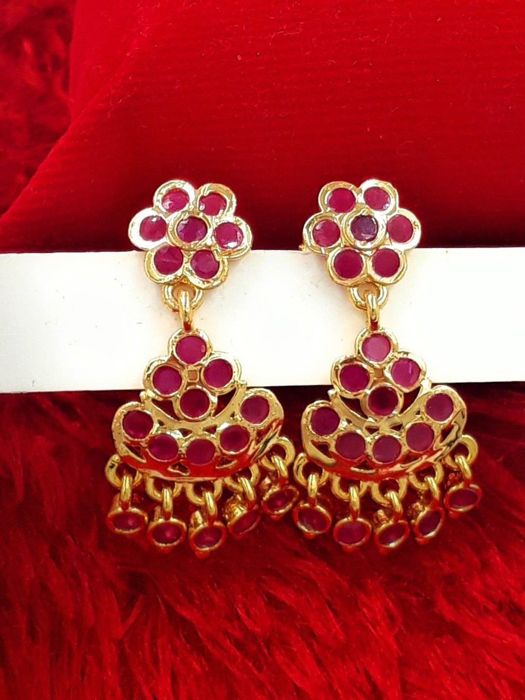 

Anujeet Fashion Hub Gold-Plated American Diamond Studded Drop Earrings