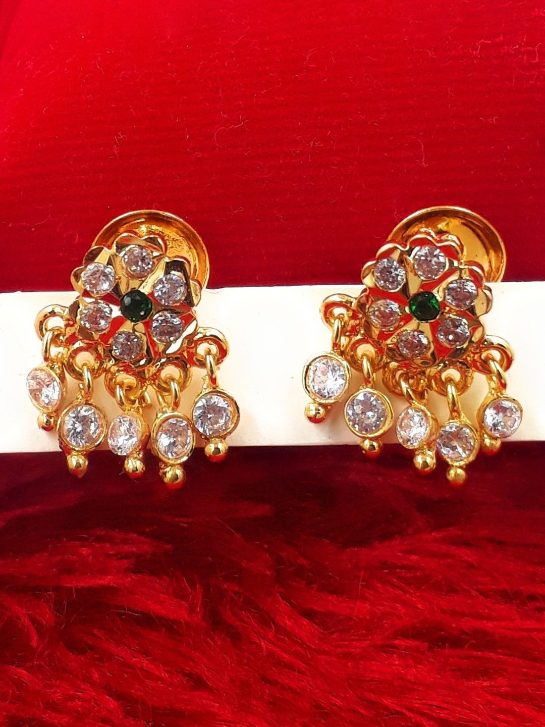 

Anujeet Fashion Hub Gold-Plated American Diamond Studded Contemporary Studs Earrings, Green