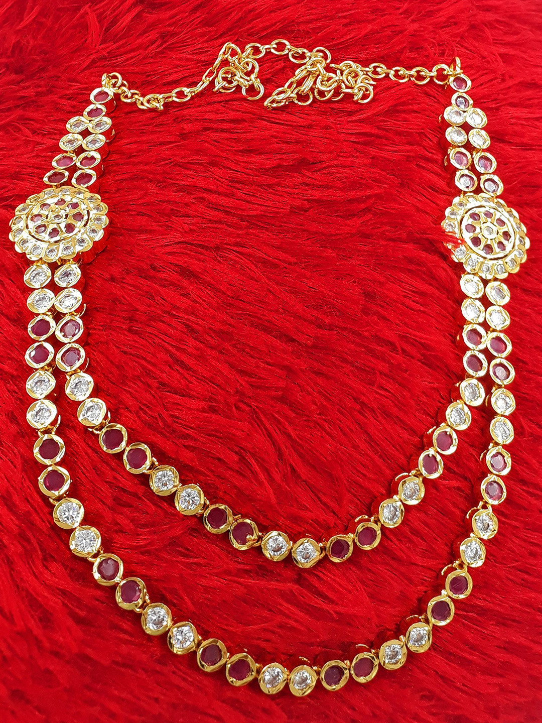 

Anujeet Fashion Hub Gold Plated Covering 5 metal Impon AD-Stone Studded Layered Necklace