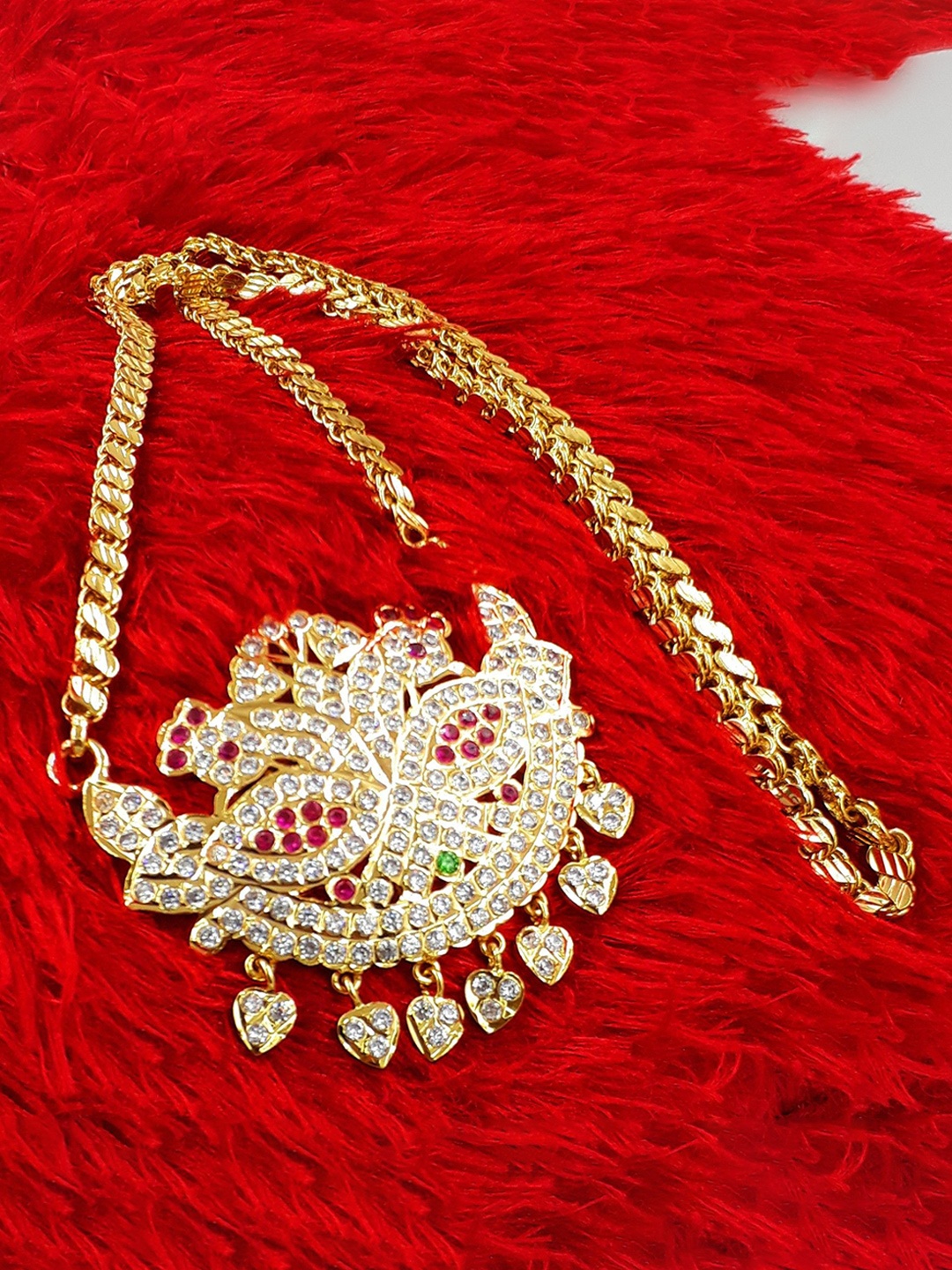 

Anujeet Fashion Hub Gold-Plated AD Studded Peacock Dollar Necklace