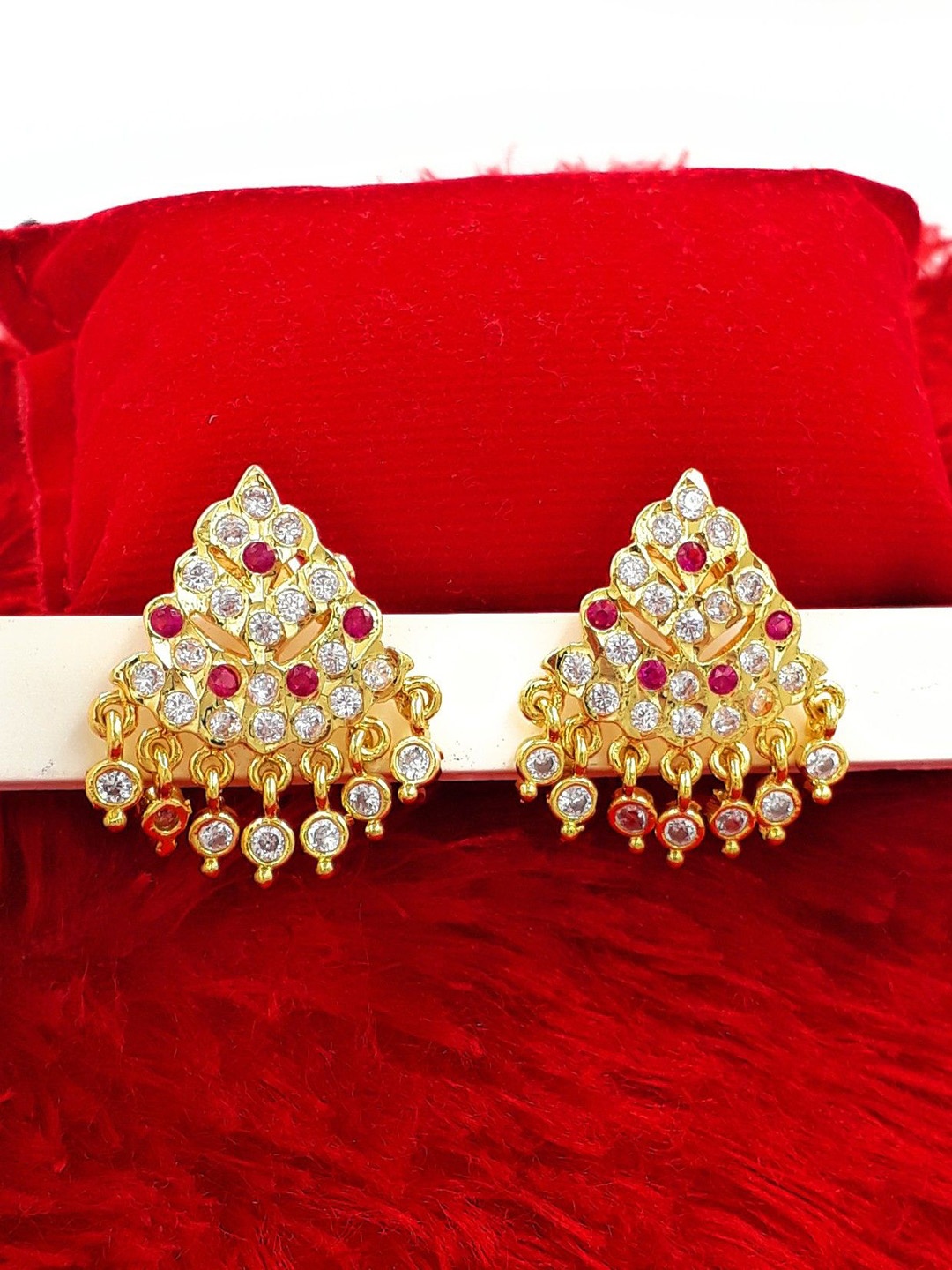 

Anujeet Fashion Hub Gold-Plated American Diamond Studded Contemporary Drop Earrings