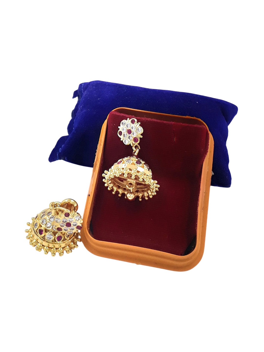 

Anujeet Fashion Hub Gold-Plated American Diamond Studded Dome Shaped Jhumkas