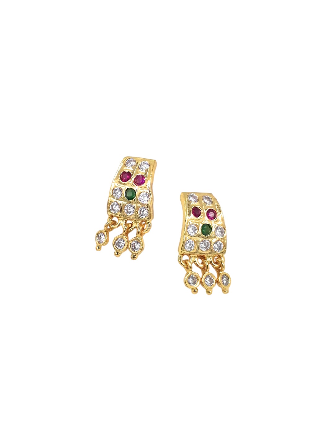 

Anujeet Fashion Hub Gold-Plated American Diamond Studded Dangler Drop Earrings