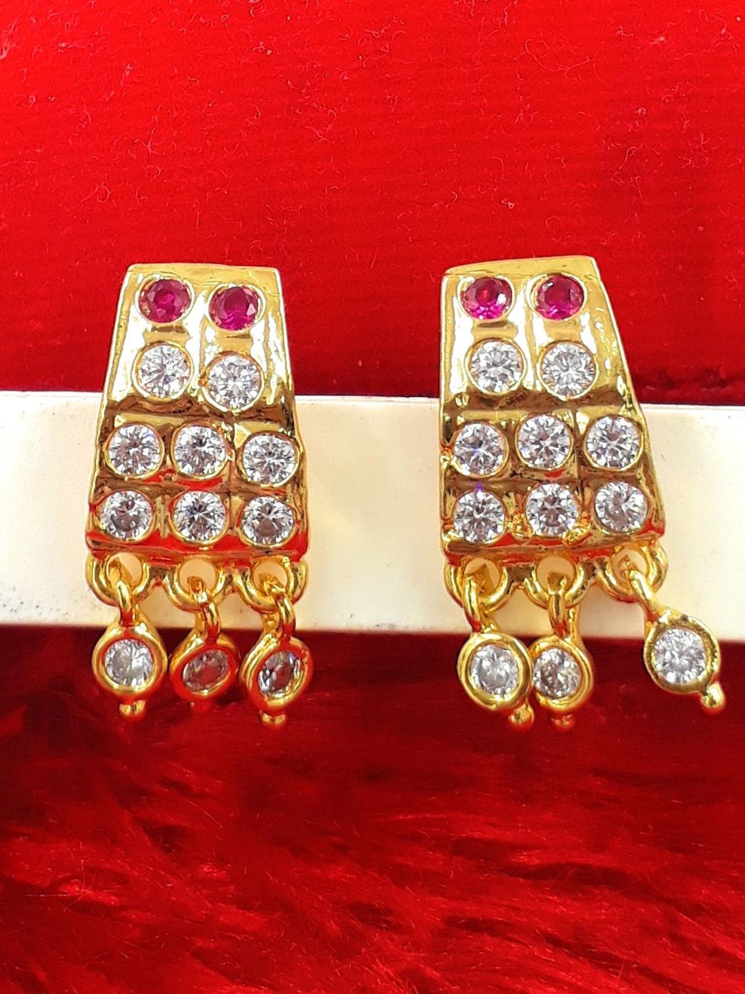 

Anujeet Fashion Hub Gold-Plated Contemporary American Diamond Drop Earrings