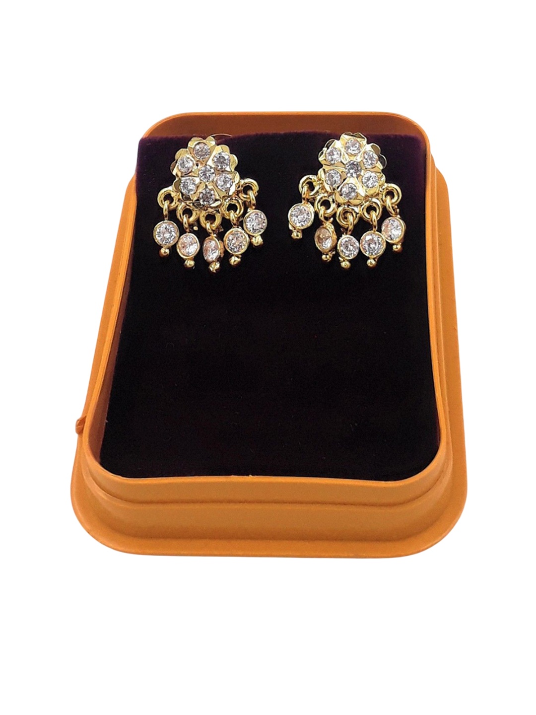 

Anujeet Fashion Hub Gold-Plated American Diamond Stones Studded Drop Earrings