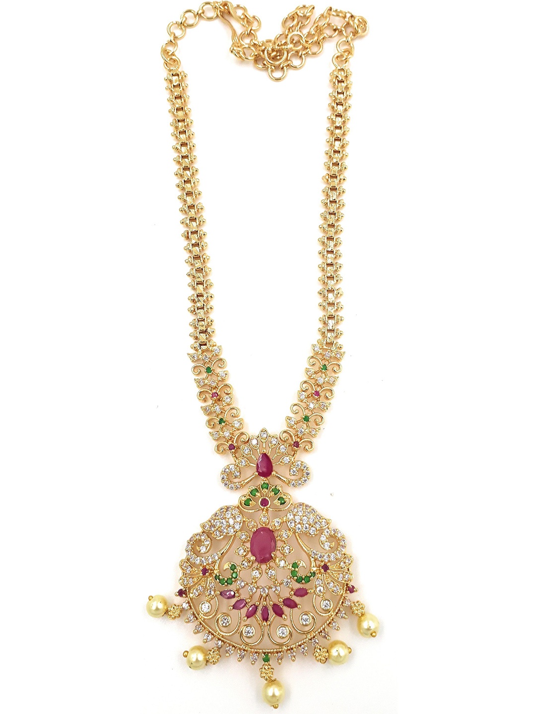 

Anujeet Fashion Hub Gold-Plated American Diamond & Beaded Necklace