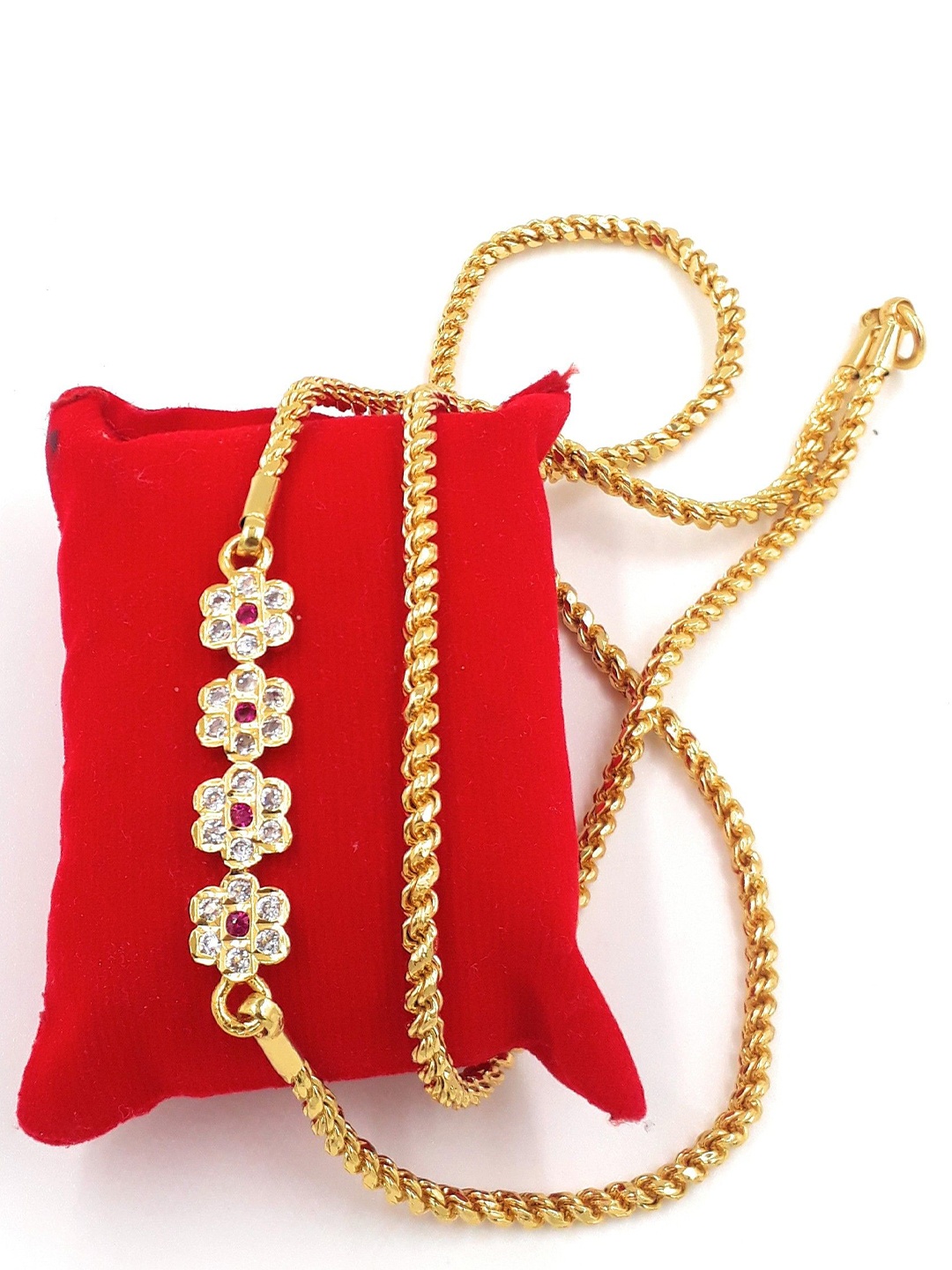 

Anujeet Fashion Hub Gold-Plated AD Studded Floral Mop Necklace
