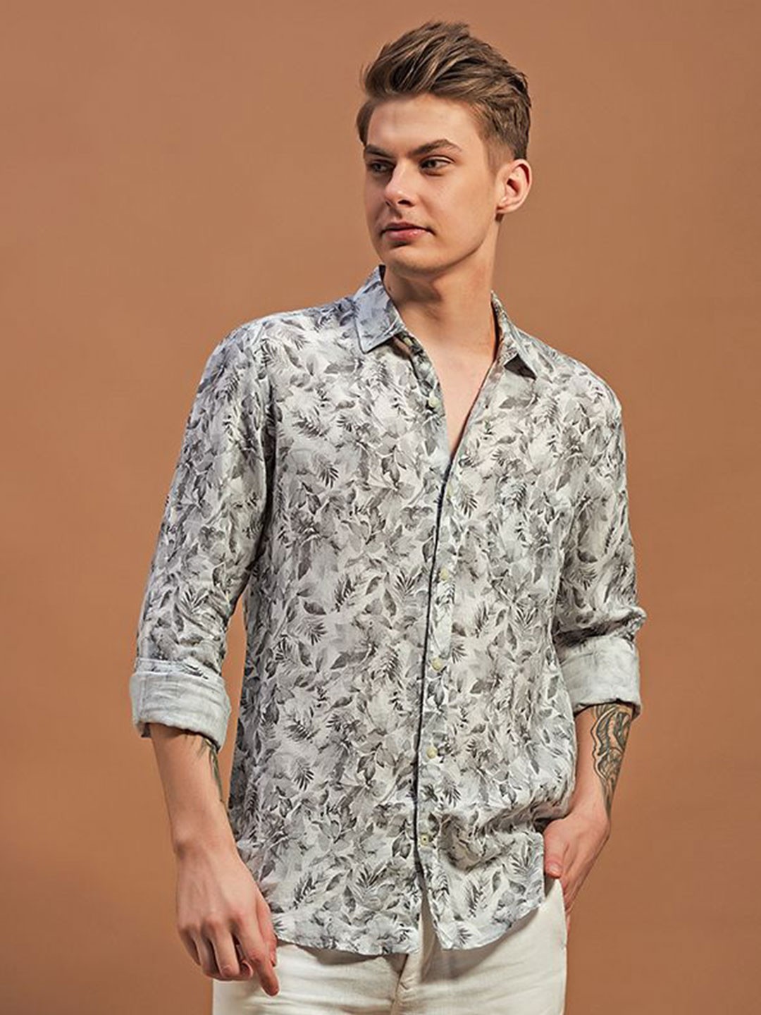 

THINC Men Fern Linen Regular Fit Shirt, Off white