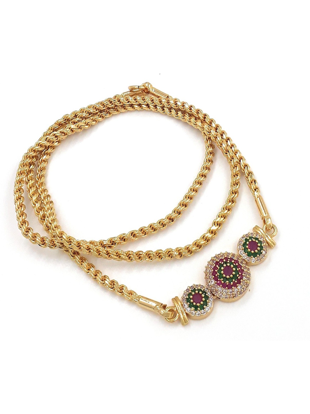 

Anujeet Fashion Hub Gold-Plated AD Studded Floral Mop Chain