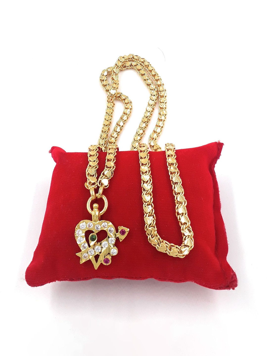 

Anujeet Fashion Hub Gold Plated Covering 5 metal Impon AD-Studded Heart Shaped Necklace
