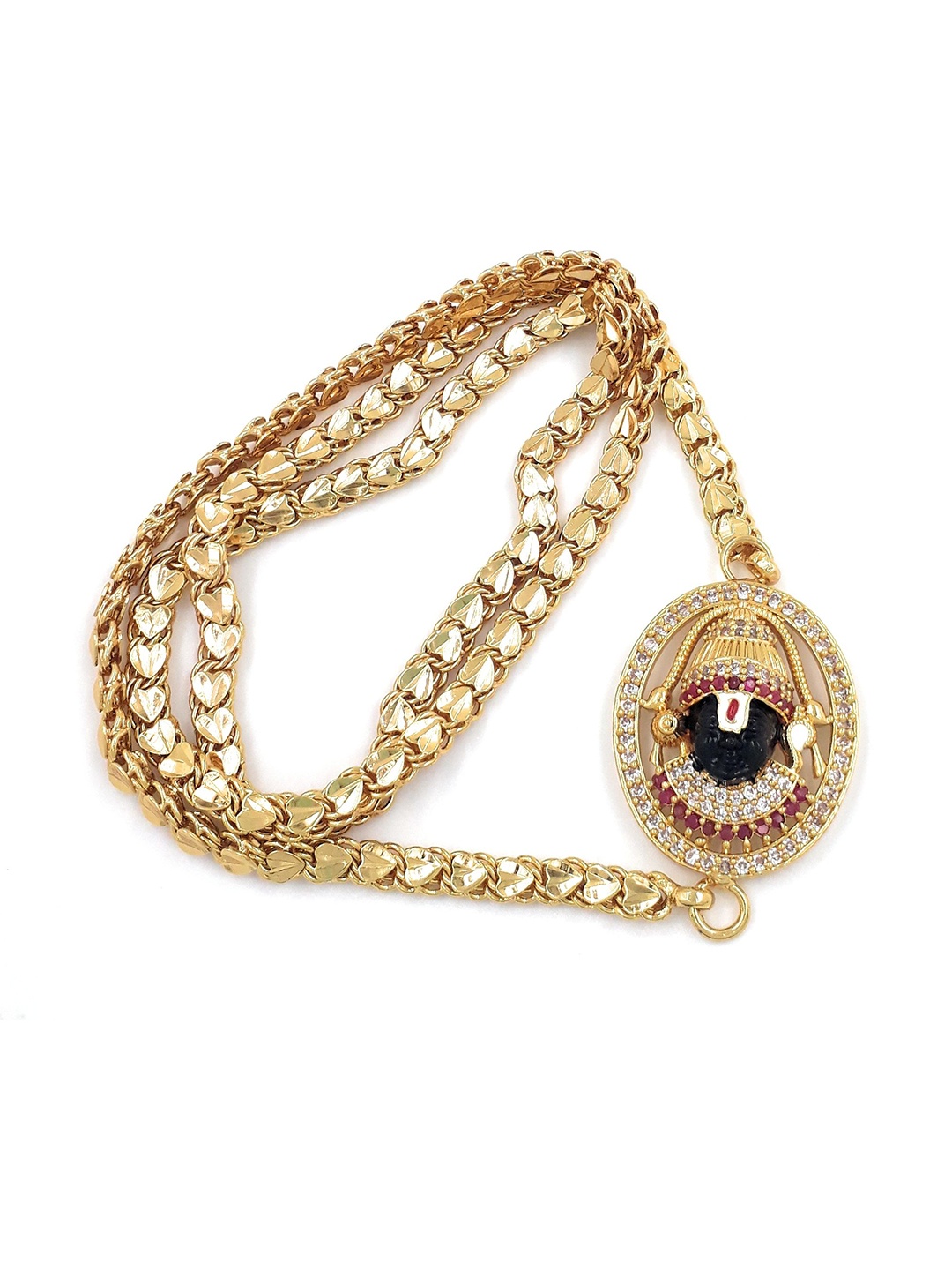 

Anujeet Fashion Hub Gold-Plated Artificial Stone Studded God Perumal Balaji Mop Chain